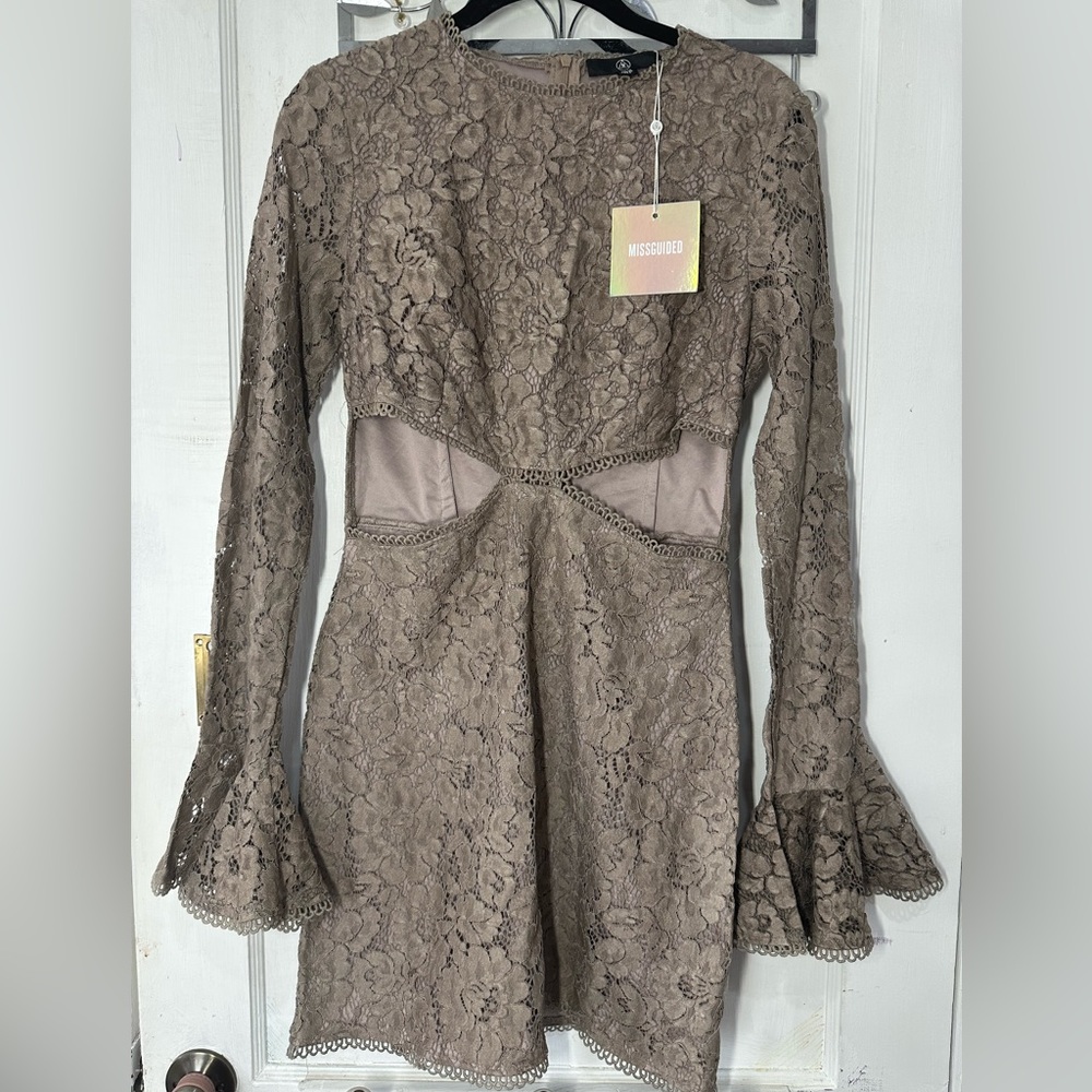 Missguided fitted lace dress with cutouts